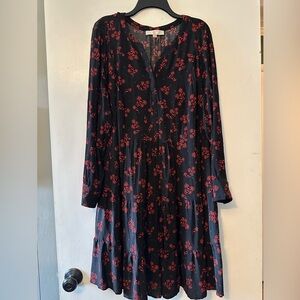 LOFT Black Dress with Red Floral Design
